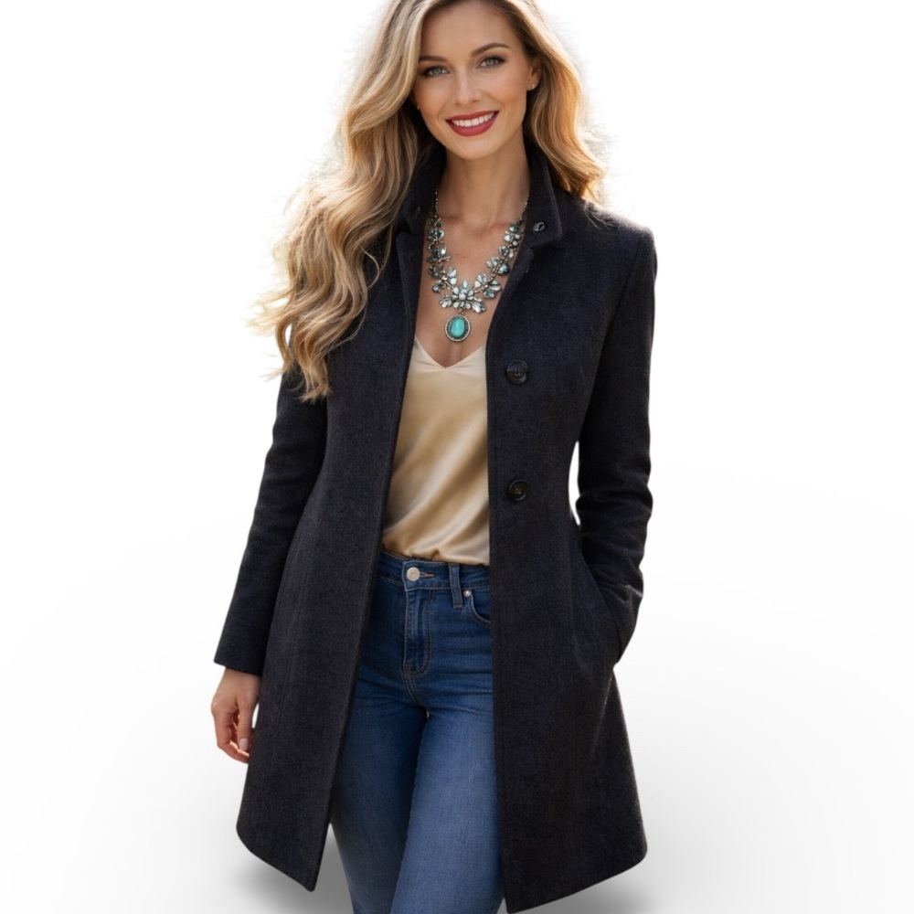 Pendleton Womens Wool Coat Jacket Luxe Midi Button Dark Gray Sz 14 NWOT